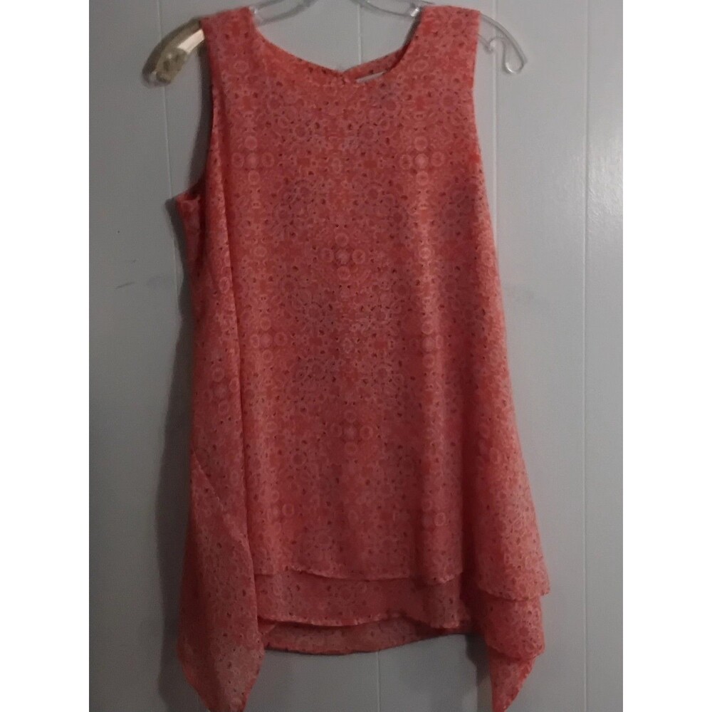 Fever Women's Size Small Tank Top Orange Layered Blouse Sleeveless Button